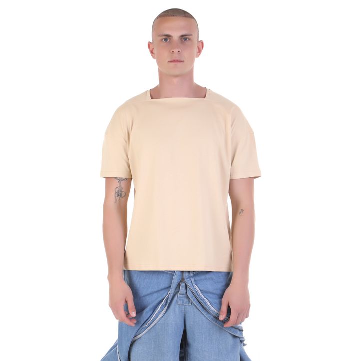 Мужская футболка бежевая с квадратным вырезом 012/012 45123 фото 2