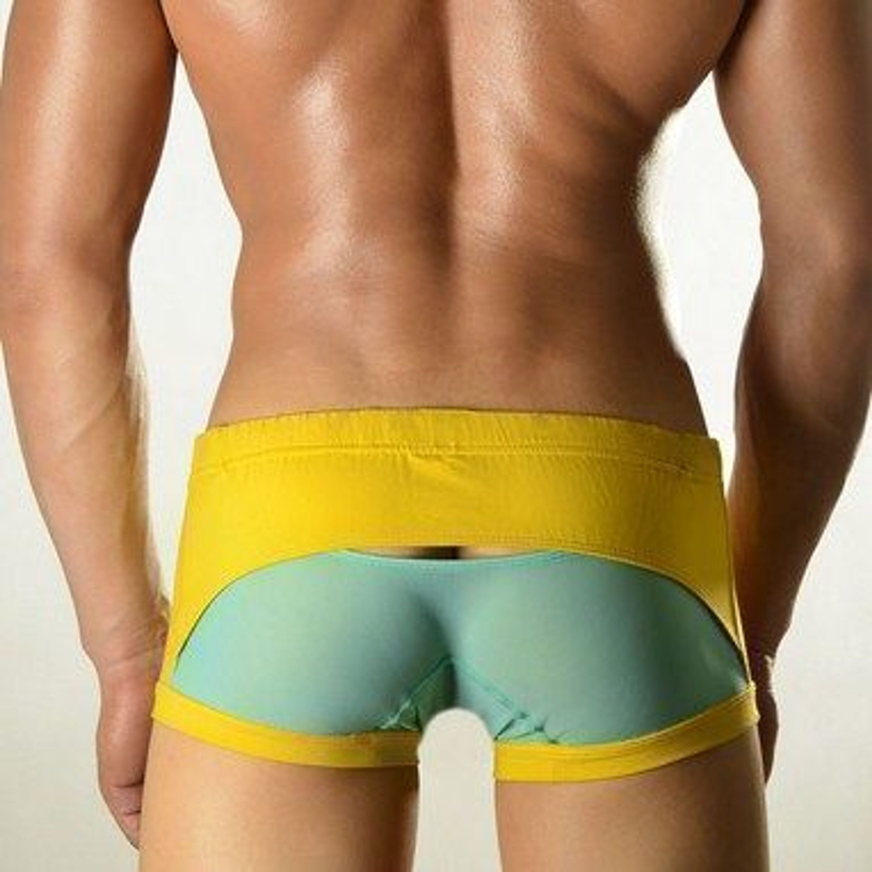 Мужские трусы хипсы желтые с зеленой сеткой DOOP Yellow&Green Net Trunk фото 2