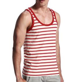 Фото Мужская майка белая в красную полоску Seobean Sleeveless Sports Shirt 14688
