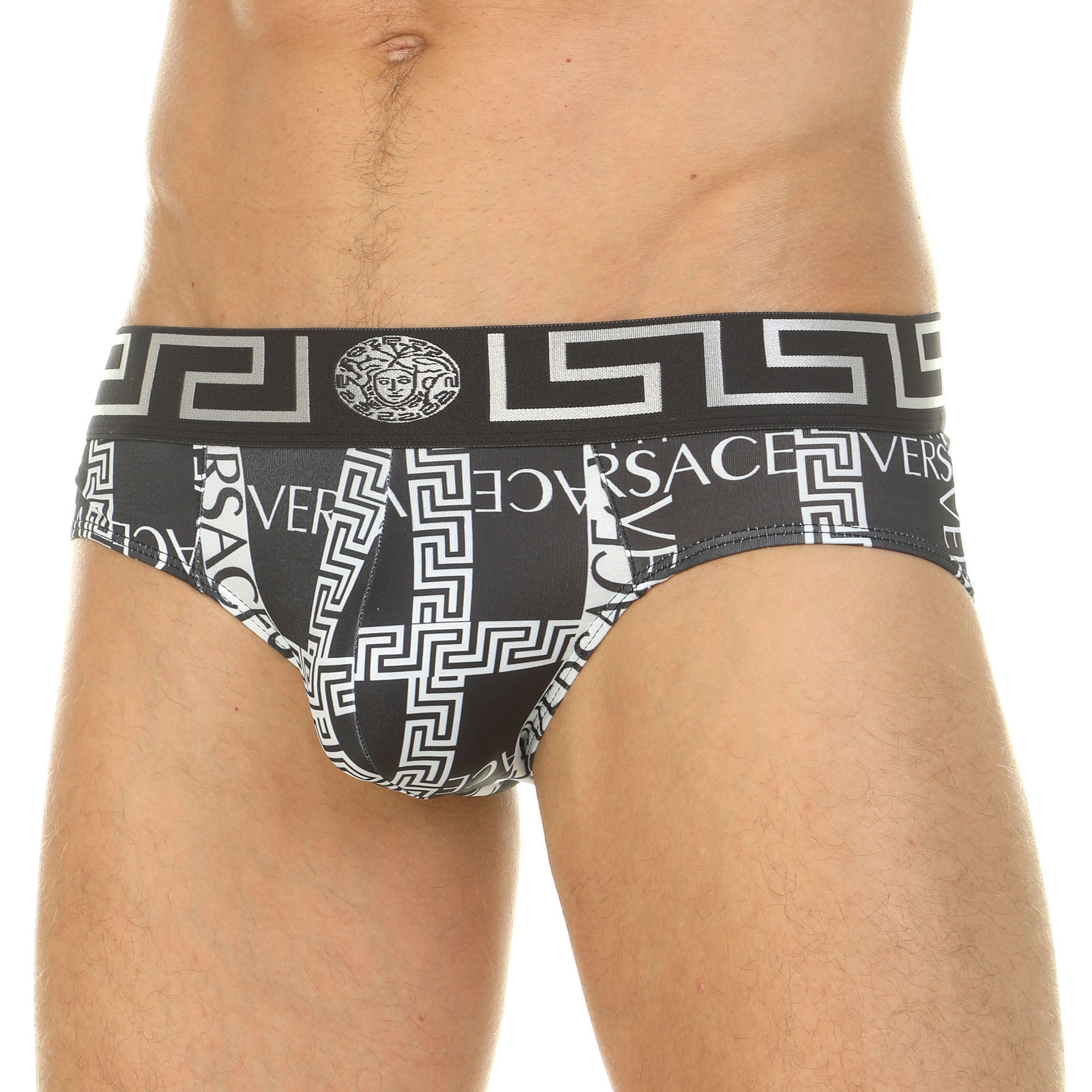 Мужские трусы брифы черные с принтом Versace фото 1