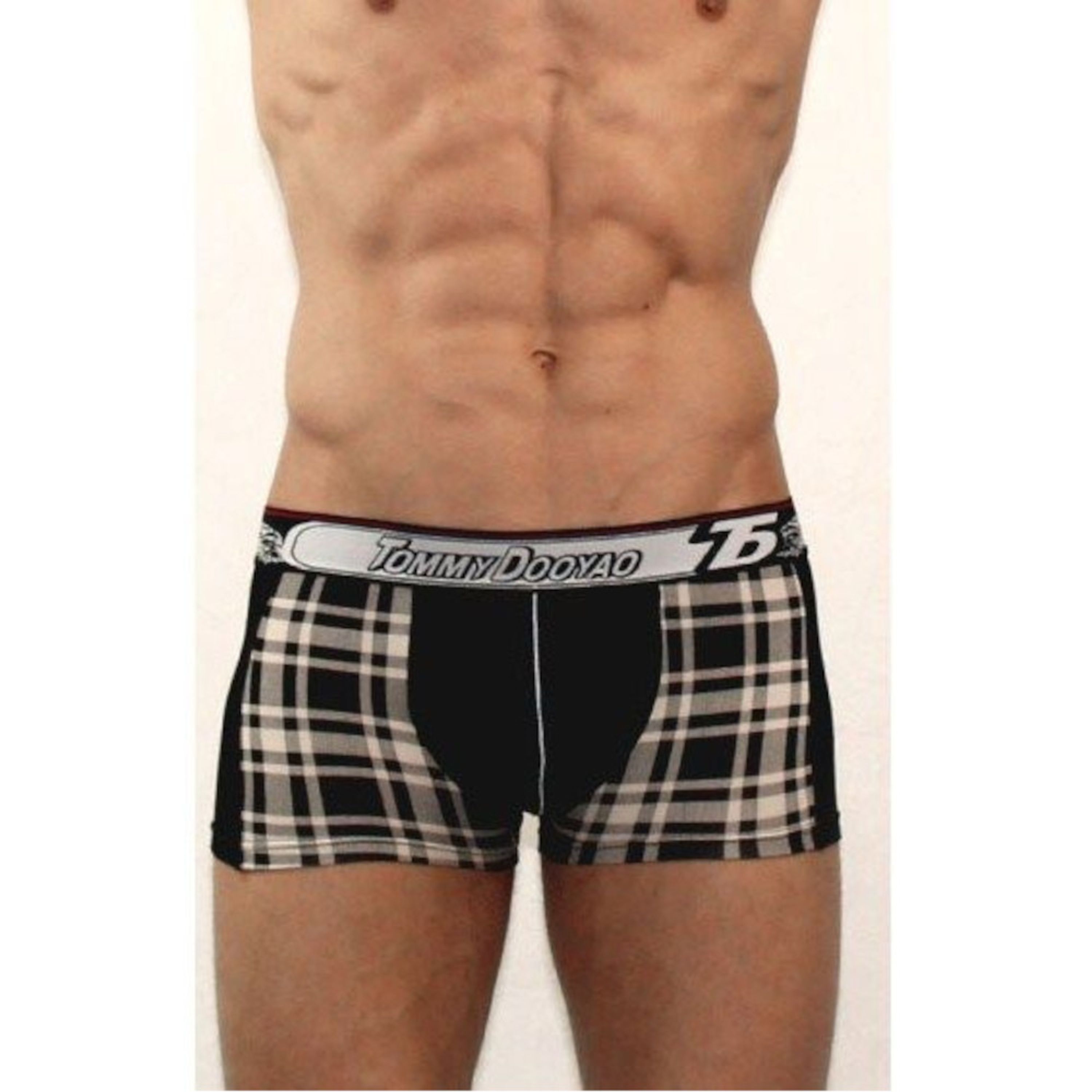 Мужские трусы боксеры черные в коричневую клетку Tommy Dooyao Black фото 1