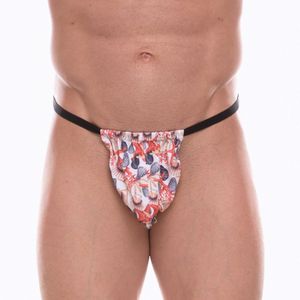 Фото Мужские трусы стринги белые с разноцветным принтом Don Moris DM072275
