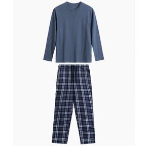 Фото Пижама мужская темно-голубая с штанами в клетку ATLANTIC Flannel Check NMP-393