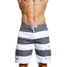 Фото Мужские пляжные шорты Abercrombie&Fitch белые в темно-серую полоску 