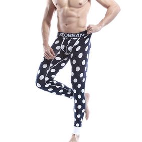 Фото Мужские кальсоны темно-синие в белый горошек Seobean Party Time Polka Dot Long Johns