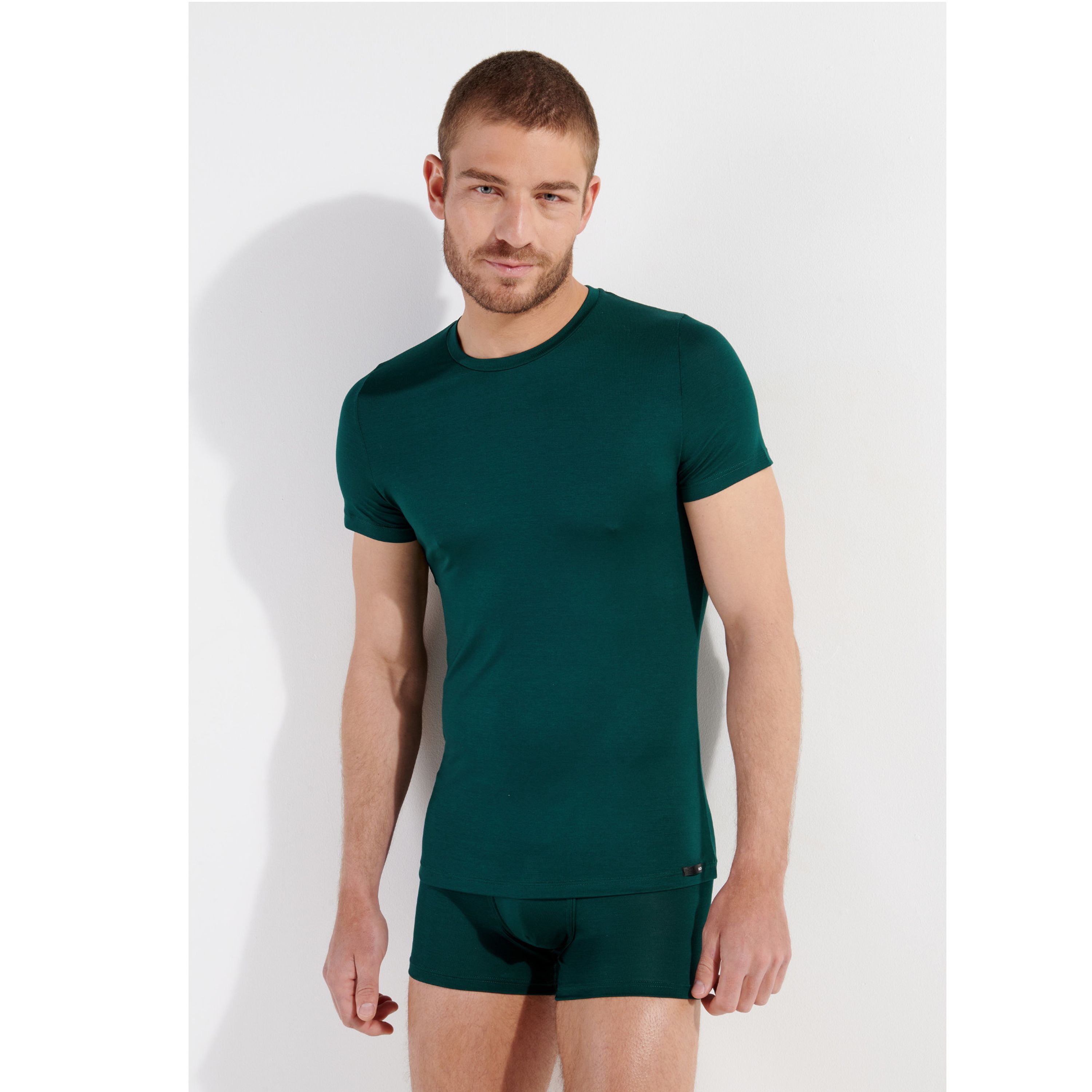 Мужская футболка темно-зеленая HOM TENCEL SOFT Tee-Shirt Crew Neck 402593_4000DG фото 3