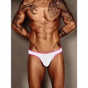 Фото Мужские трусы g-стринги белые с розовой окантовкой Wild Milk Neon Stripes G-String White
