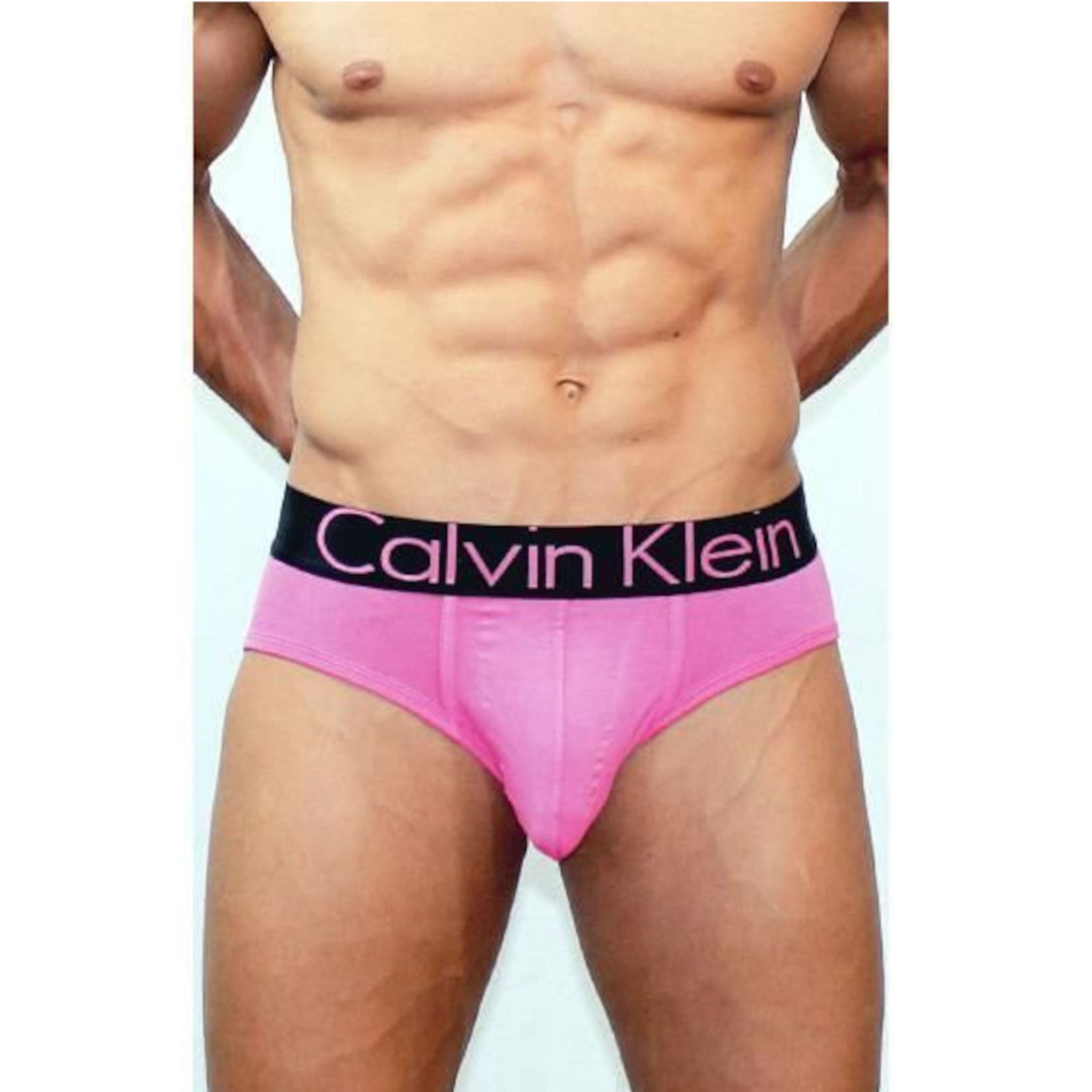 Мужские трусы брифы розовые с черной резинкой Calvin Klein Black Waistband хлопок фото 1