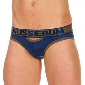 Фото Мужские трусы слипы темно-синие с вырезами AussieBum