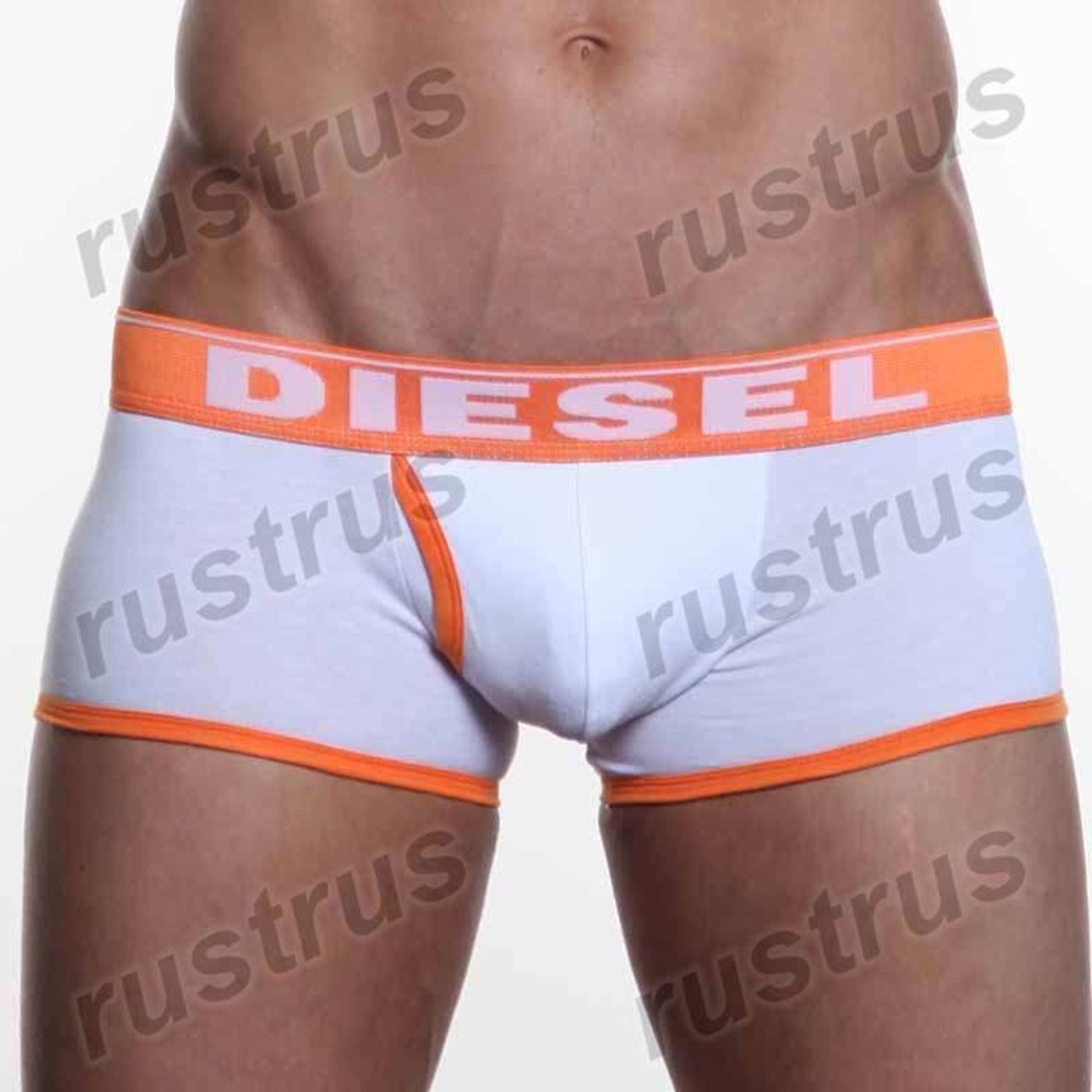 Мужские трусы хипсы белые с оранжевой резинкой DIESEL фото 2