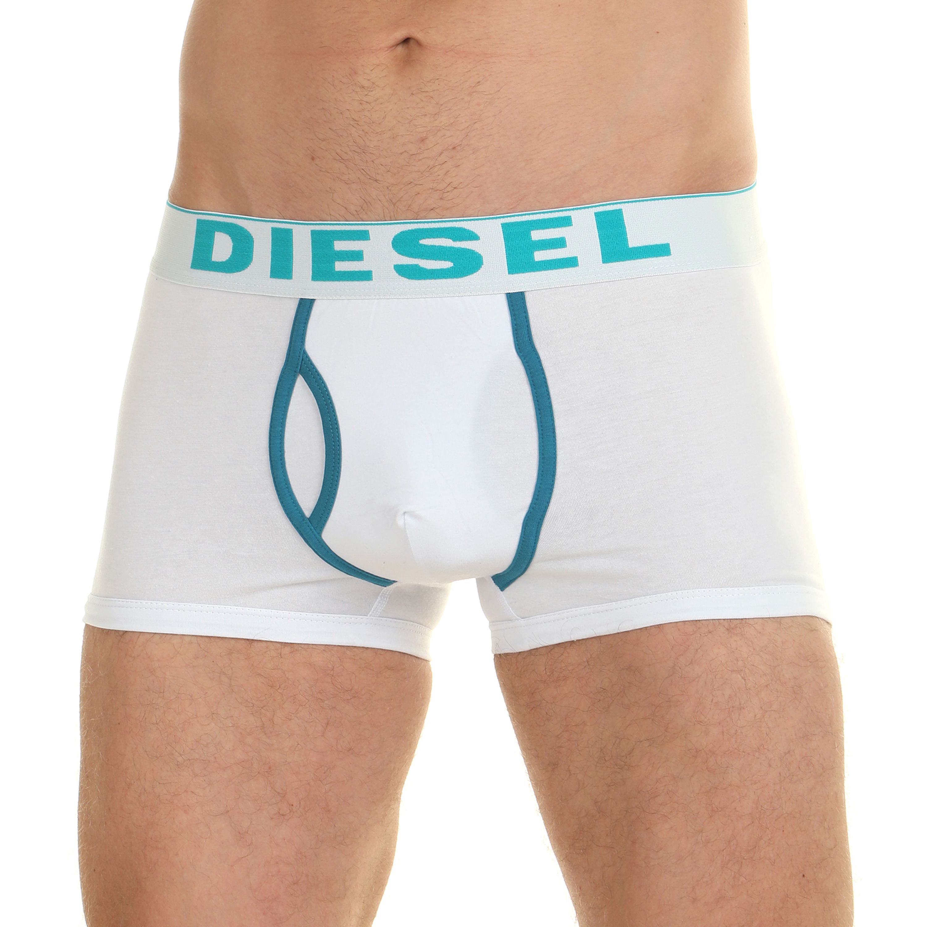 Мужские трусы боксеры белые с бирюзовыми буквами Diesel фото 1