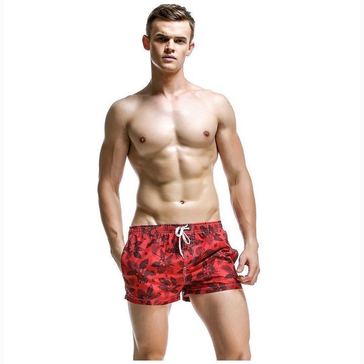 Мужские пляжные шорты красные с принтом SEOBEAN 30220 