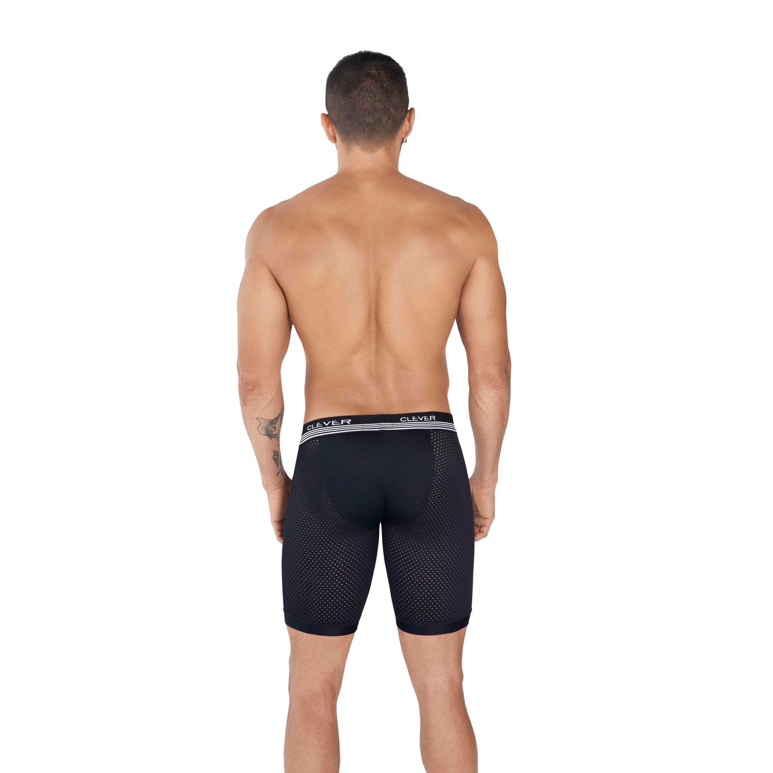 Мужские трусы боксеры удлиненные черные в сетку Clever Moda PROCESS LONG BOXER 036511 фото 3