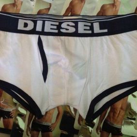 Фото Мужские трусы боксеры белые с темно -синей резинкой Diesel White violet Waistband Boxer