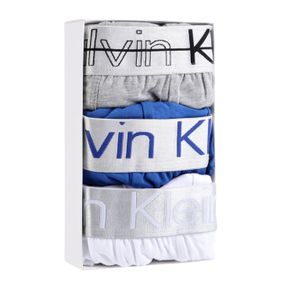 Фото Мужские трусы боксеры набор 3в1 (серые, синие, белые) Calvin Klein