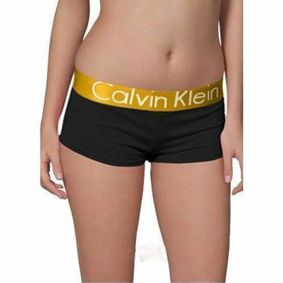 Фото Женские трусы боксеры черные с золотистой резинкой Calvin Klein Steel Boxer Golden Black