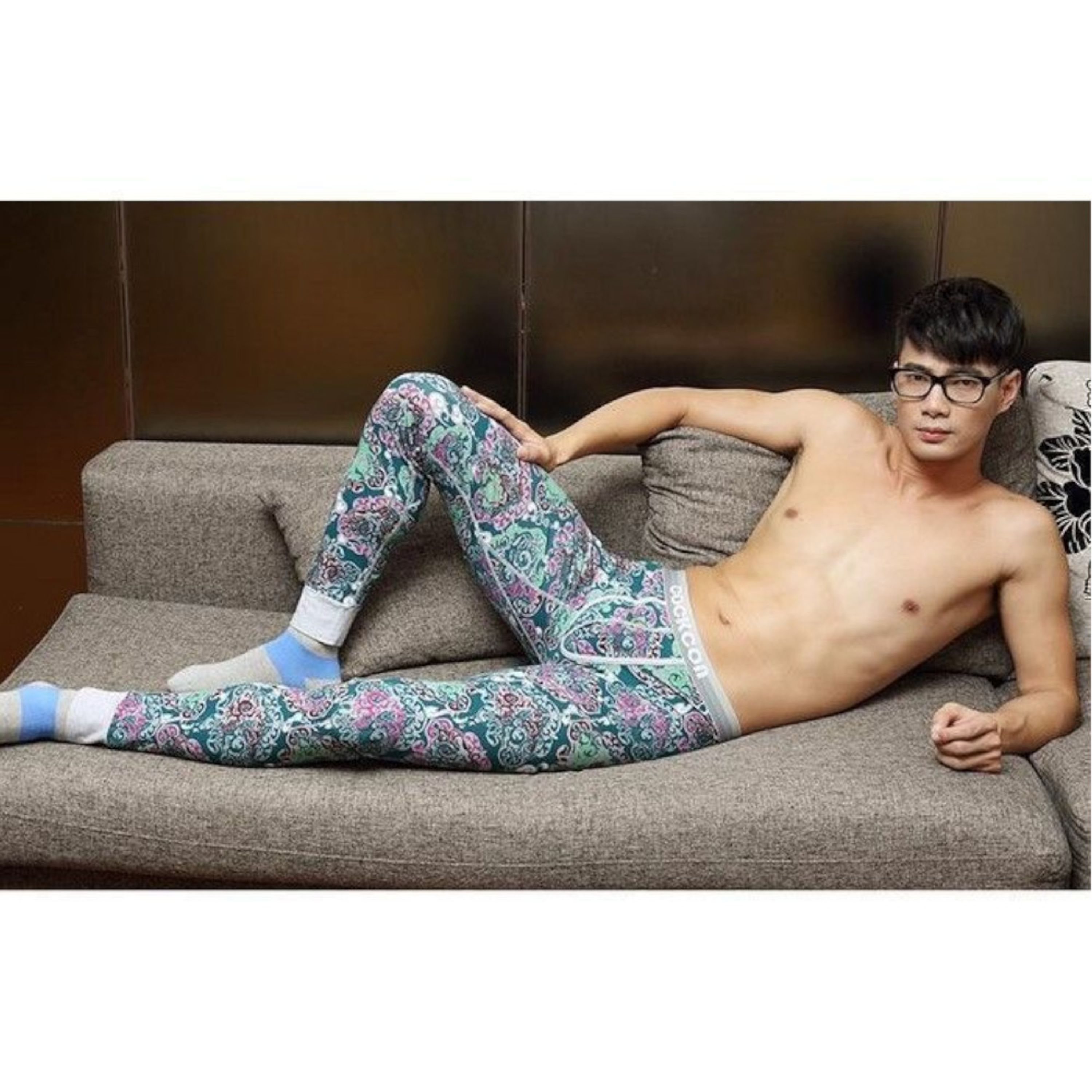 Мужские кальсоны с узором серо-зеленые Cockcon MAN pants Begie 23716 фото 3