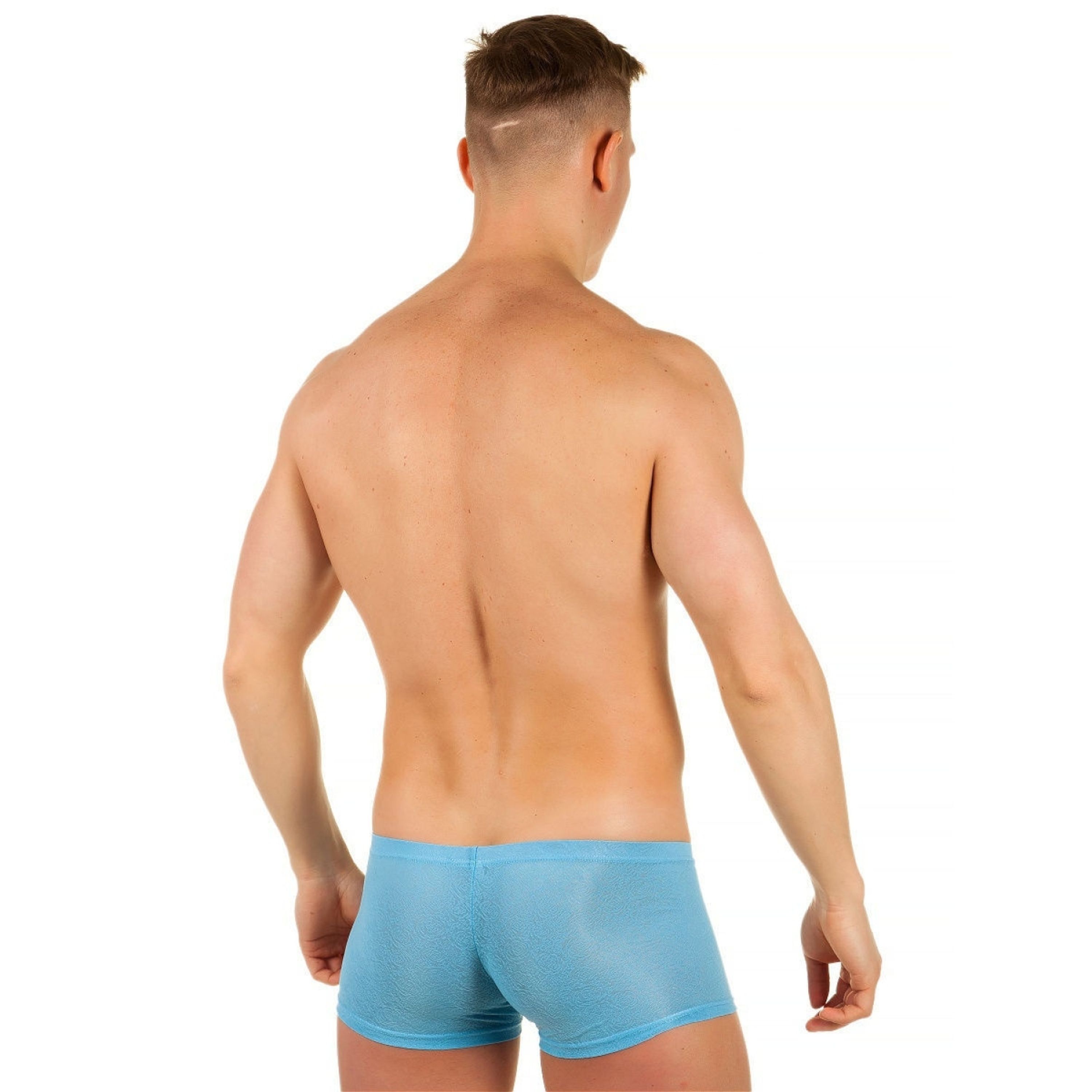 Мужские трусы хипсы голубые с узорчатой сеткой в виде роз Romeo Rossi Blue Rose Boxer RR00209 фото 2
