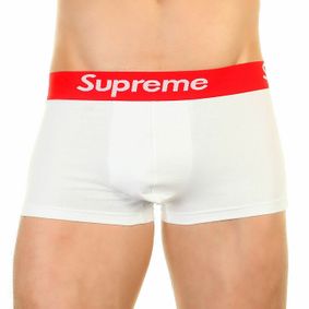 Фото Мужские трусы боксеры белые с красной резинкой Supreme