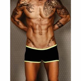 Фото Мужские трусы хипсы черные с салатовой окантовкой Wild Milk Neon Stripes Boxer Black