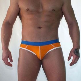 Фото Трусы мужские слипы оранжевые с синей резинкой Van Baam VB-705-JN05