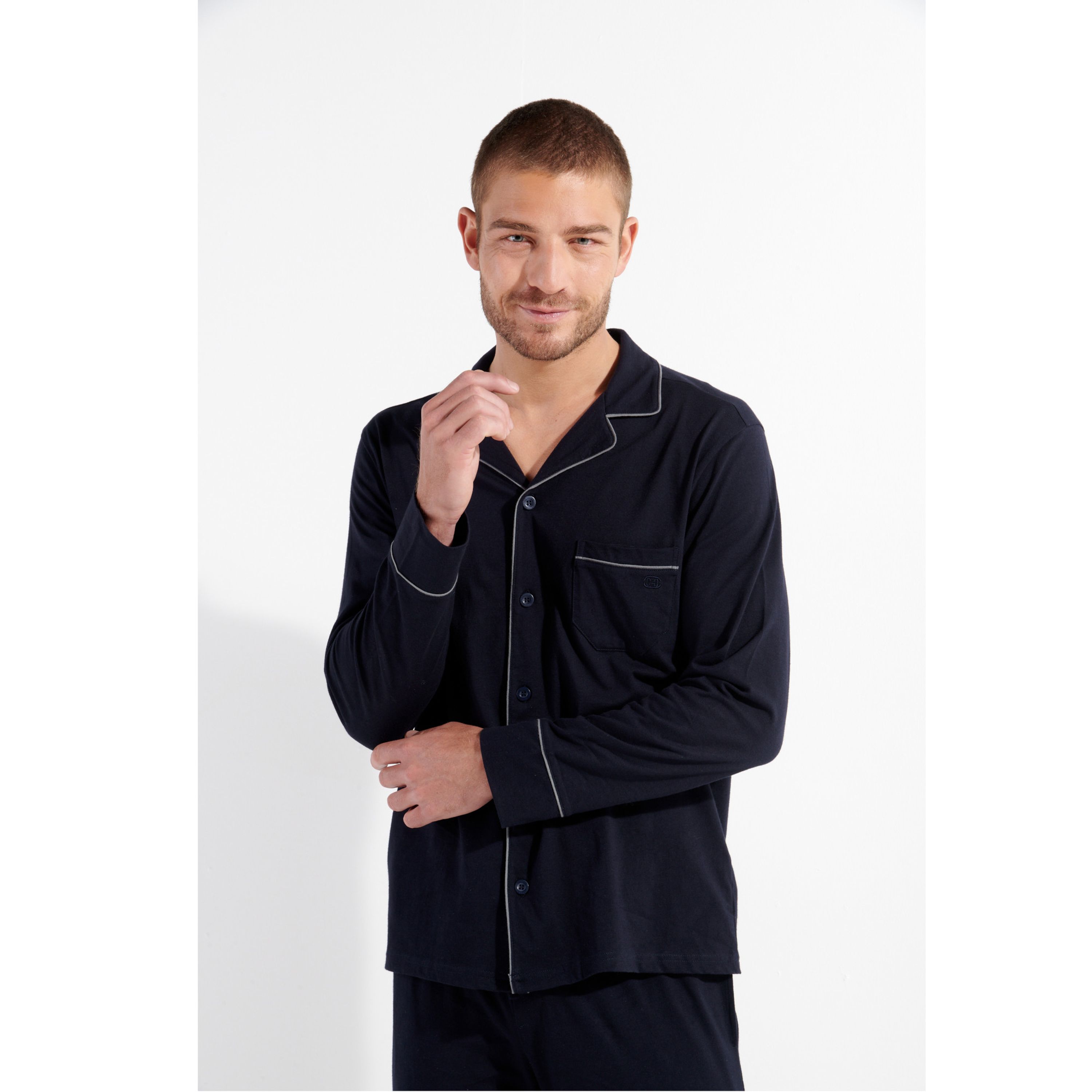 Мужская пижама темно-синяя с серой окантовкой HOM ALBERT Long Sleepwear 402802_4000RA фото 3