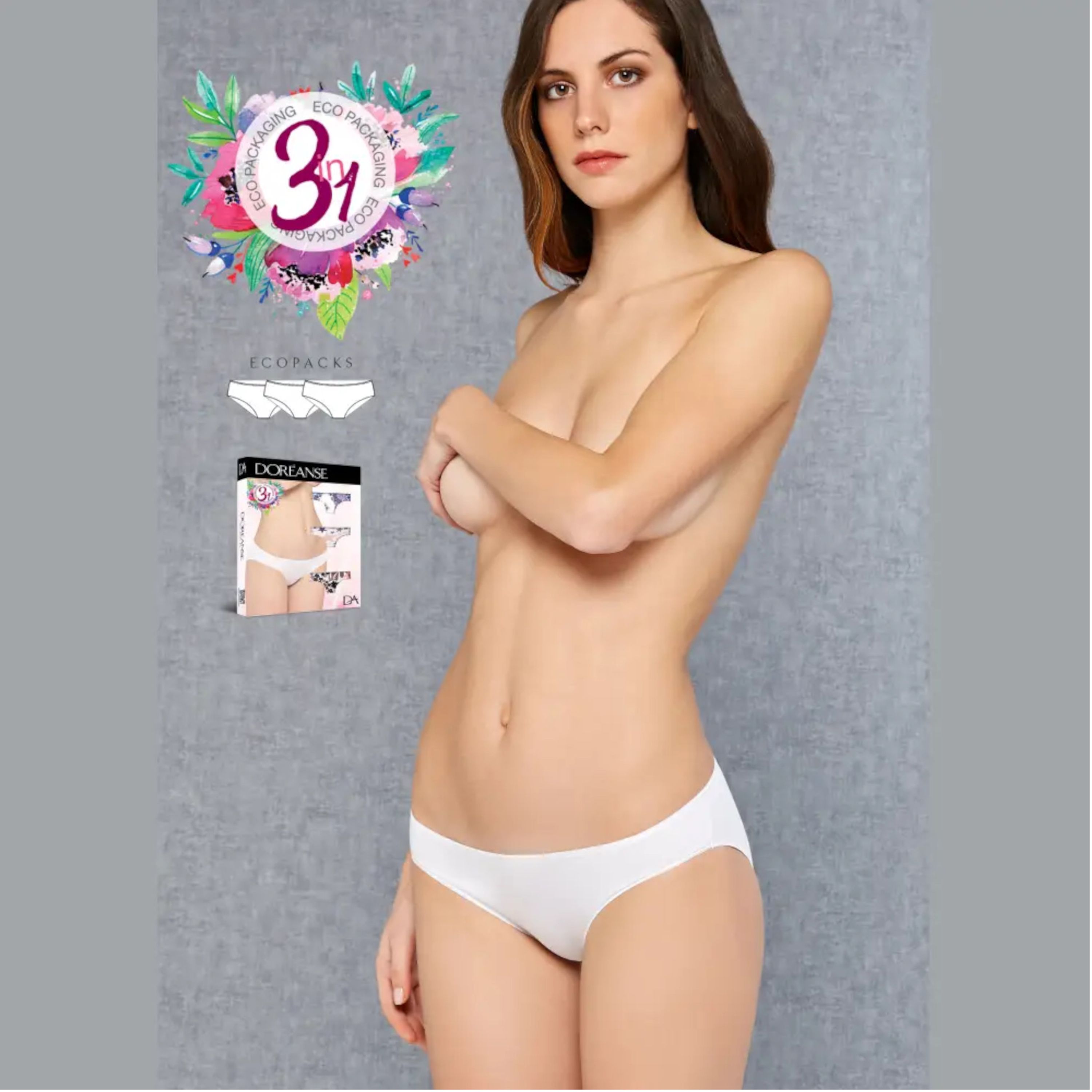 Набор женских трусов слипов 3 в 1 РАЗНЫХ ЦВЕТОВ Doreanse ladies Ekopack 7123 фото 1