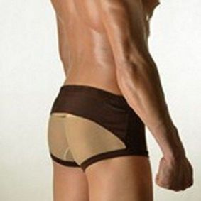 Фото  Мужские трусы хипсы коричневые с бежевой сеткой DOOP Brown&Beige Trunk