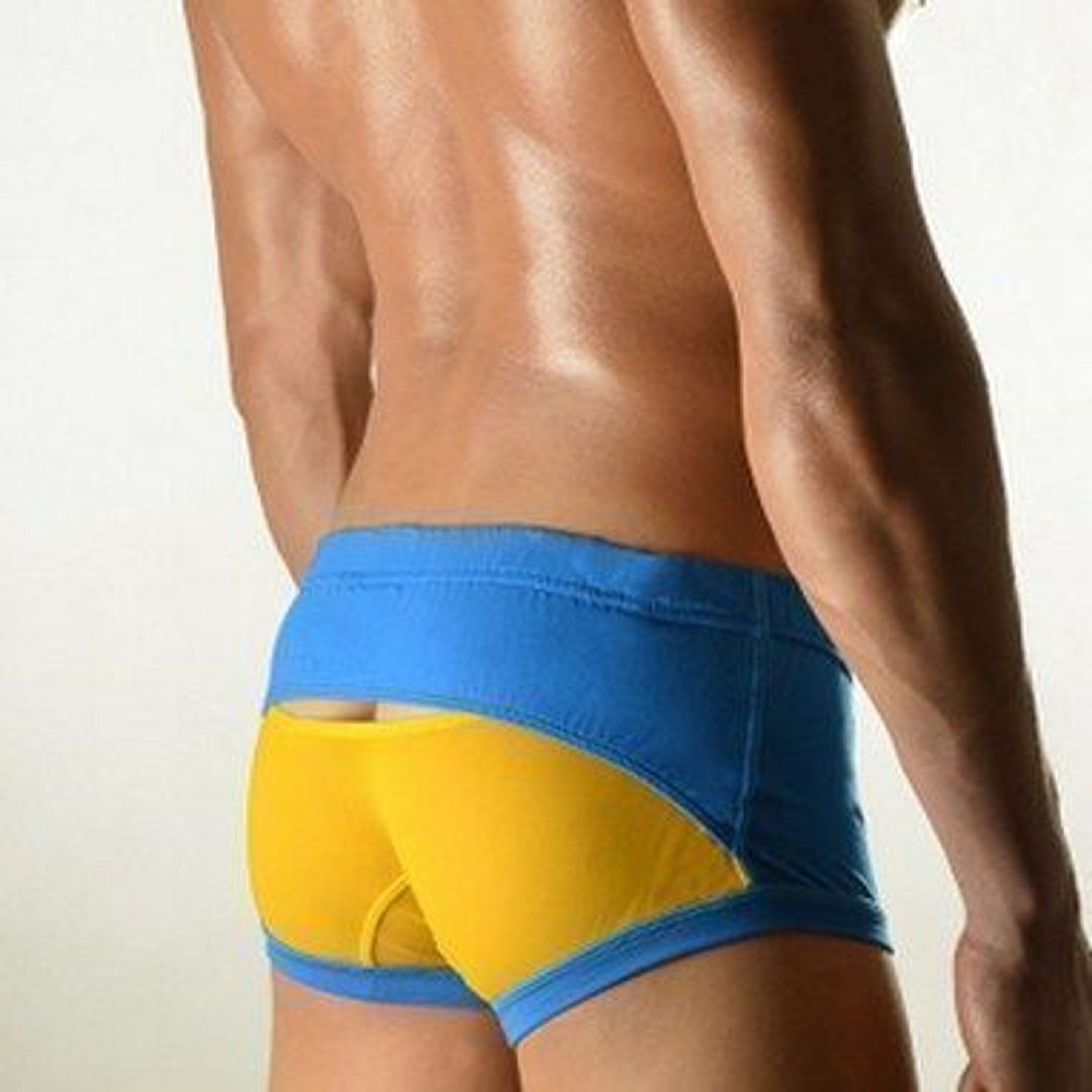 Мужские трусы хипсы голубые с желтой сеткой DOOP Blue&Yellow Trunk фото 1
