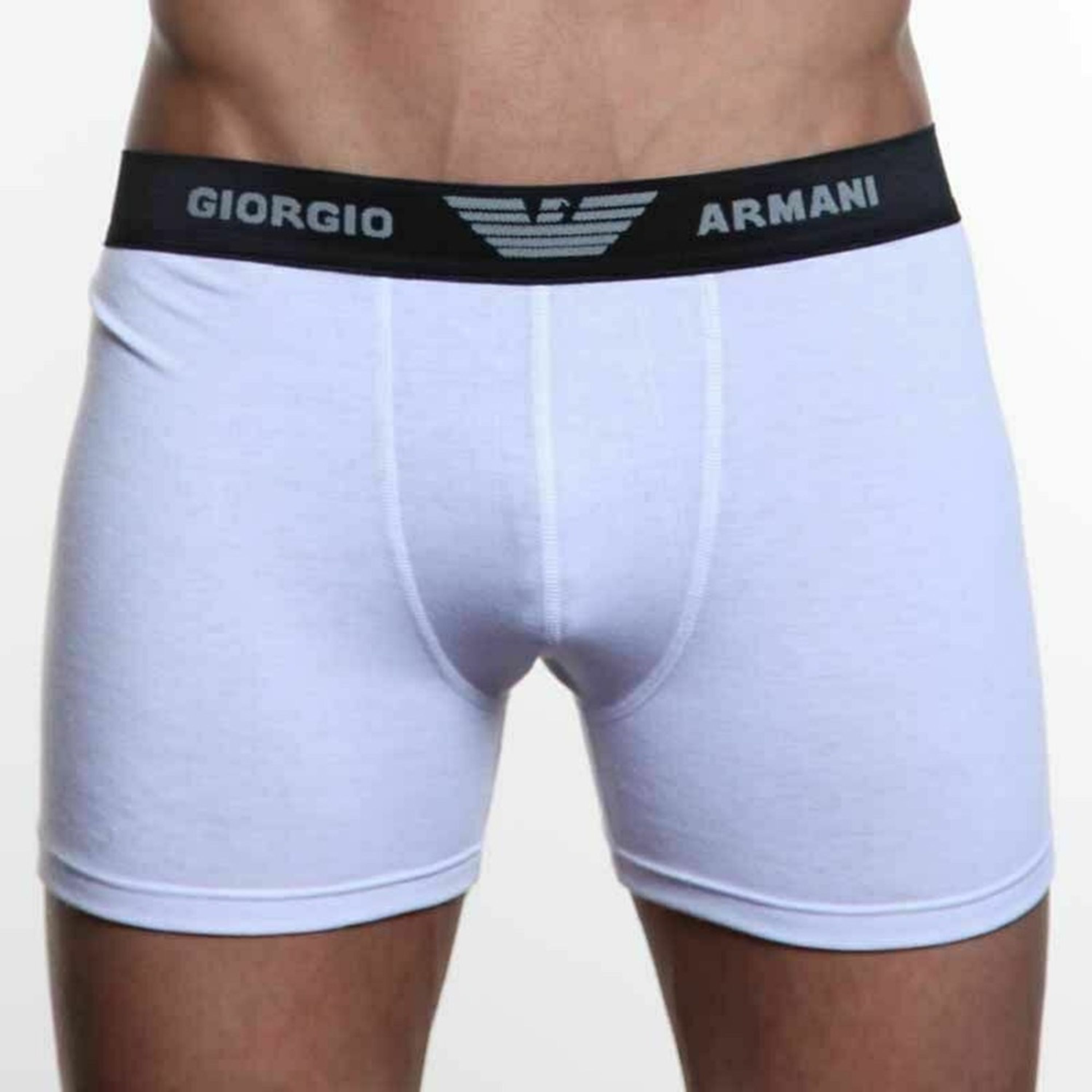 Мужские трусы боксеры белые с черной резинкой Emporio Armani фото 2