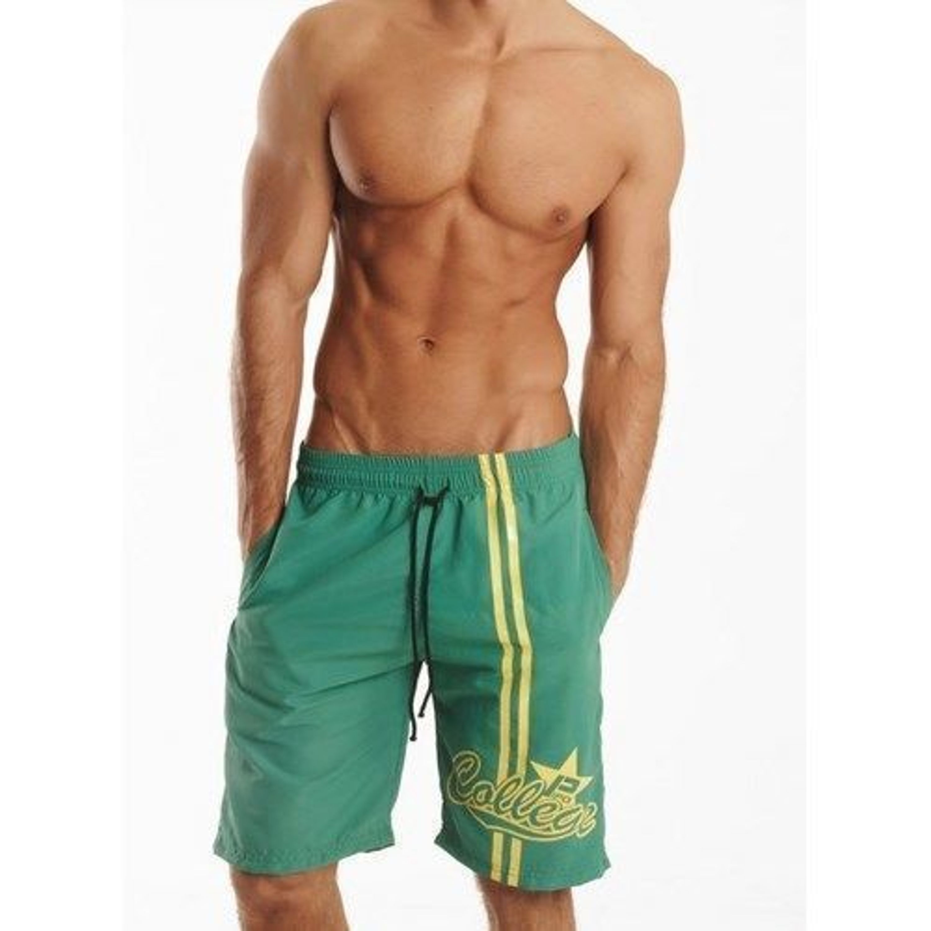 Мужские шорты зеленые пляжные Asitoo Green Pipe Beach Shorts фото 1