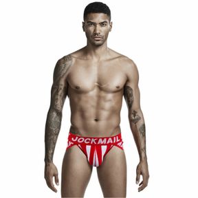 Фото Мужские трусы брифы красные с вырезами по бокам JOCKMAIL JM2026-8