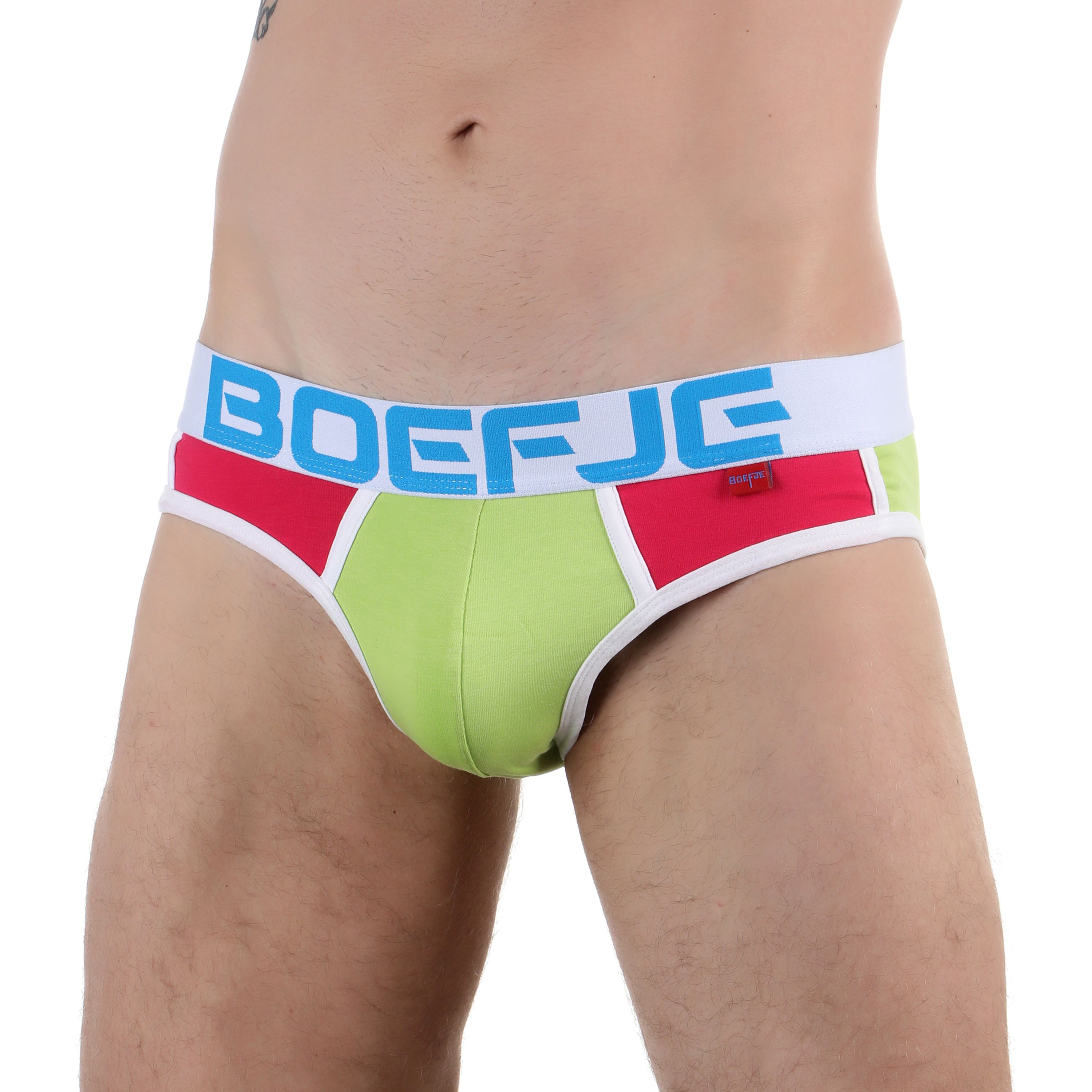 Мужские трусы слипы салатовые с розовыми вставками Boefje фото 1