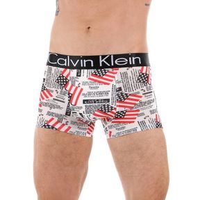 Фото Мужские трусы боксеры белые с принтом "США" с черной резинкой Calvin Klein