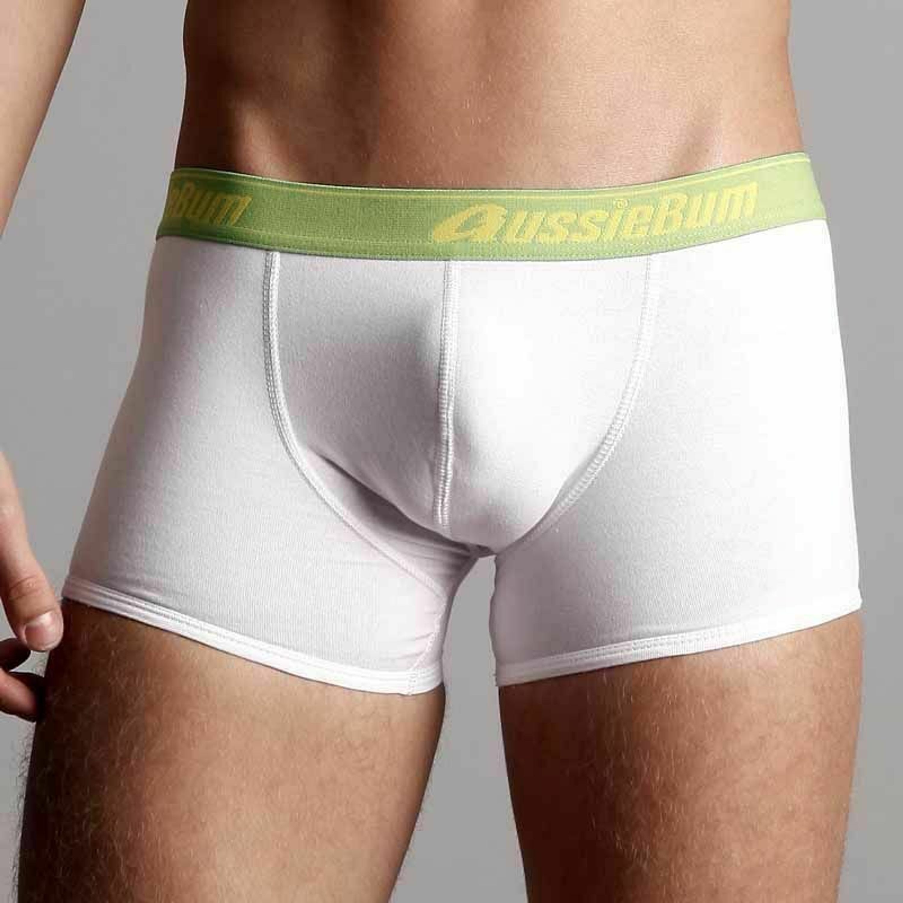 Мужские трусы боксеры белые с зеленой резинкой Aussiebum AB00069 фото 3