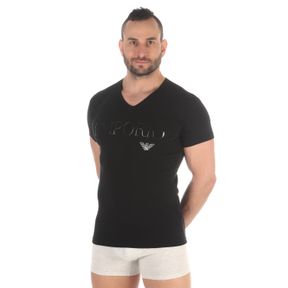 Фото Мужская футболка черная с v-вырезом Emporio Armani 110810_CC716 00020