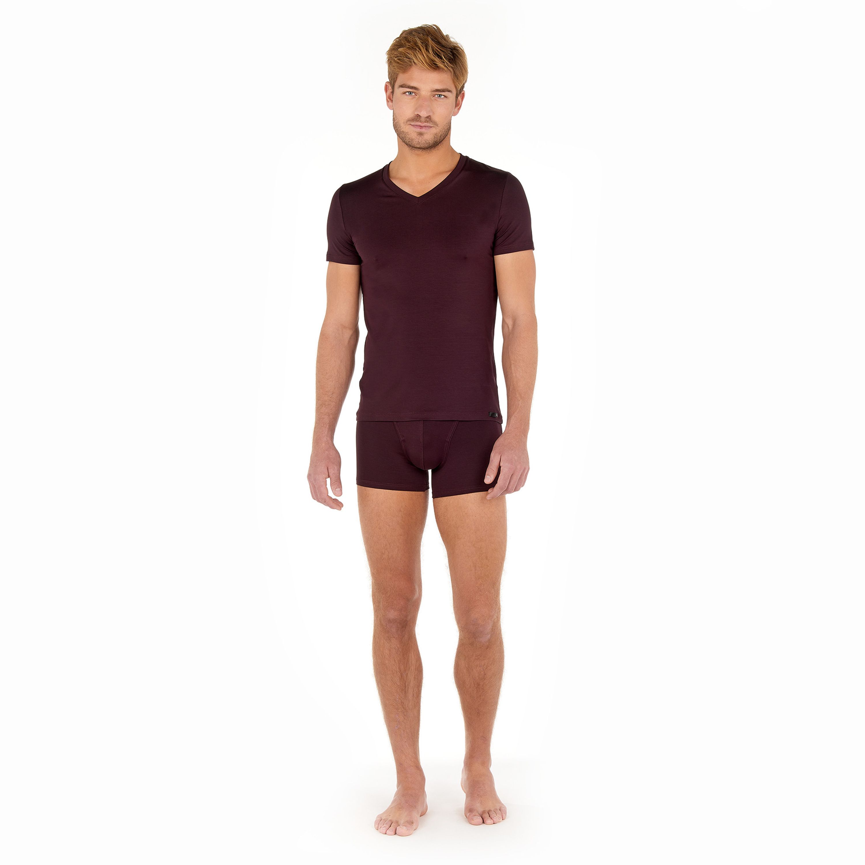 Мужская футболка бордовая HOM TENCEL SOFT Tee-Shirt V Neck 402466_4000ZQ фото 1