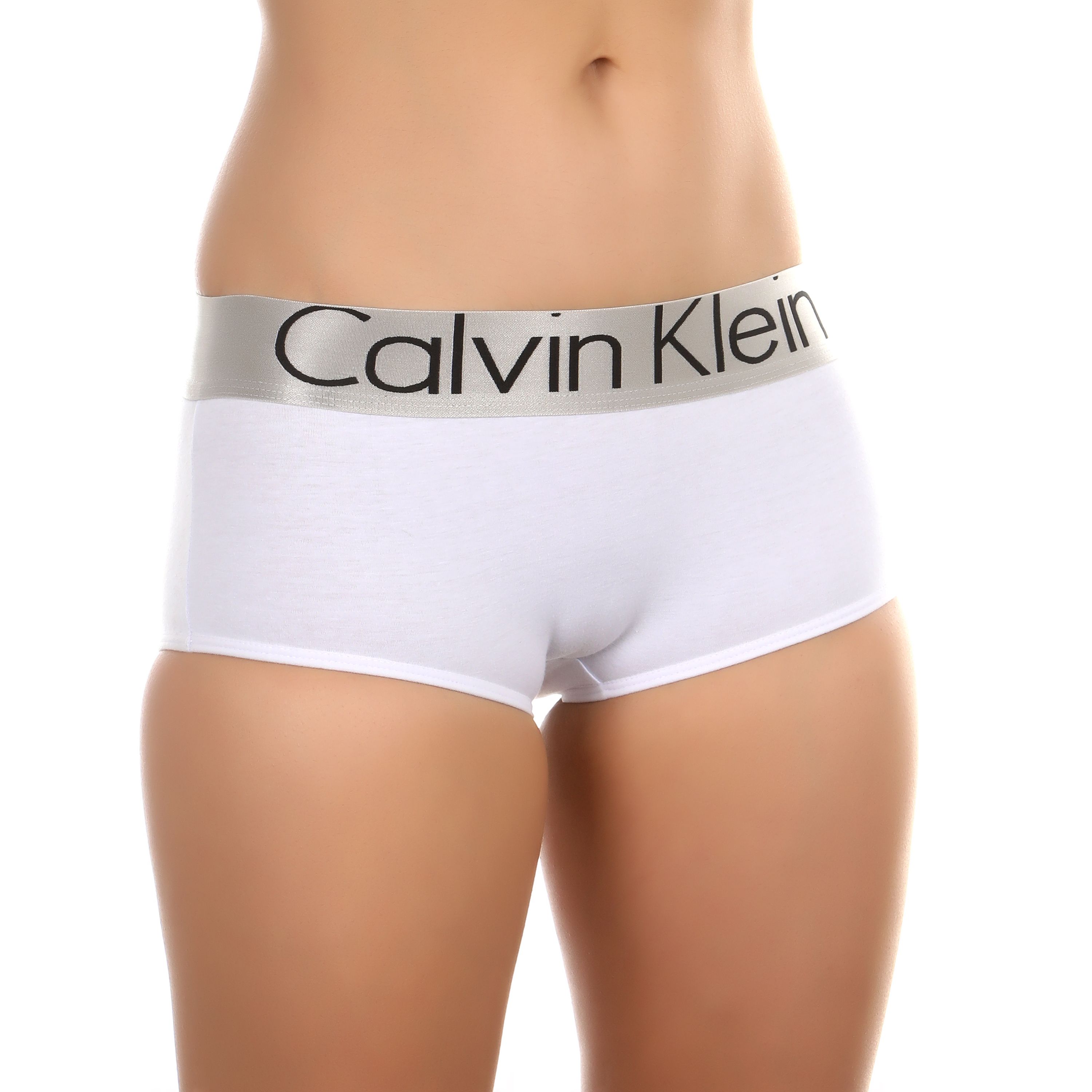 Женские трусы-шорты белые с серебристой резинкой Calvin Klein Women White Steel Waistband фото 1