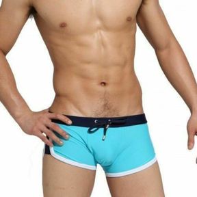 Фото Мужские плавки бирюзовые с темно-синим поясом SEOBEAN Swimsuit Azure Navy