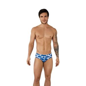 Фото Мужские плавки белые с темно-синим принтом Clever Moda JOY SWIMSUIT BRIEF 096808