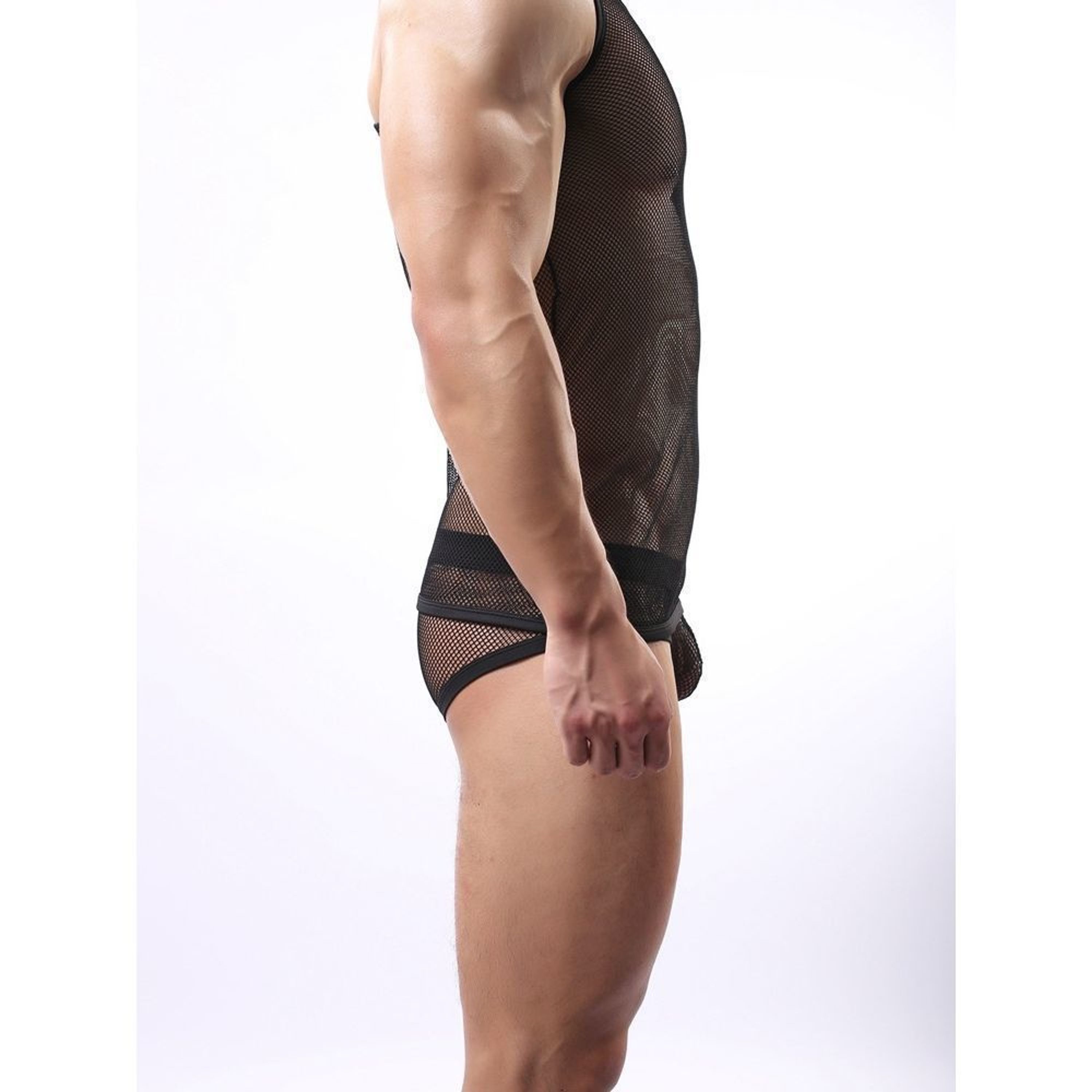 Мужская майка WowHomme Mesh Sheer See Black черная в сетку фото 3