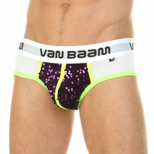 Фото Трусы мужские брифы белые с фиолетовыми пайетками Van Baam VB0209
