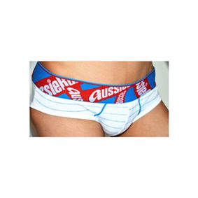 Фото Мужские трусы брифы белые с голубыми полосыми Aussiebum White Hip