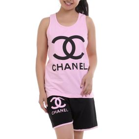 Фото Женский спортивный костюм (майка+шорты) розовый Chanel