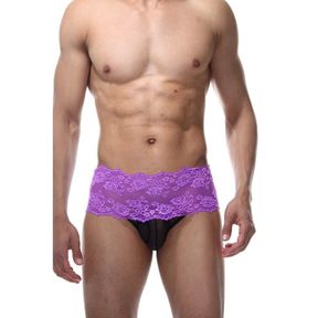 Фото Мужские трусы стринги фиолетовые кружевные с черной шнуровкой LaBlinque LB15412