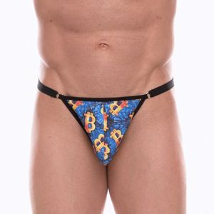 Фото Мужские трусы тонги синие с разноцветным принтом Don Moris DM072232