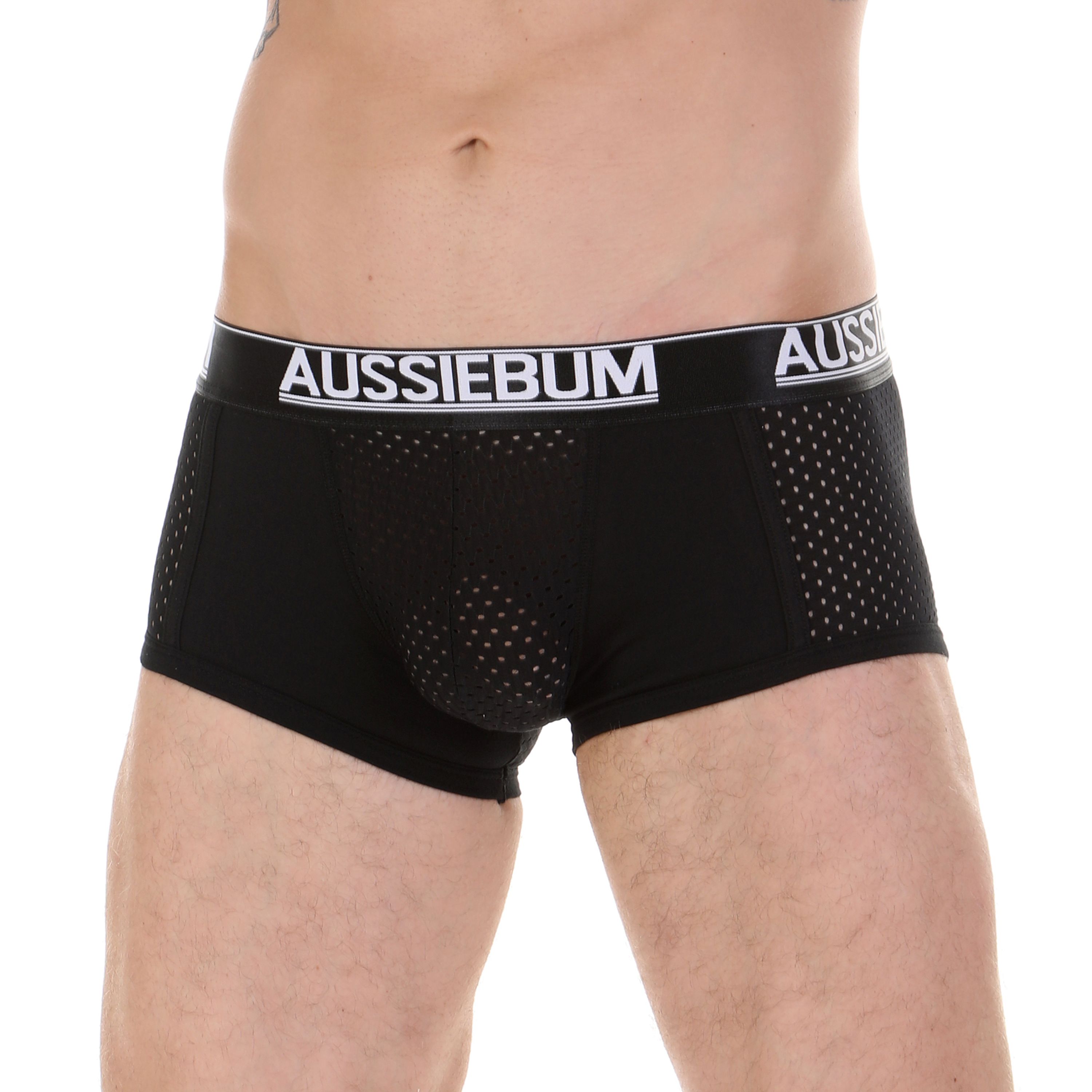 Мужские трусы боксеры черные с сетчатой вставкой AUSSIEBUM фото 1