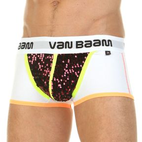 Фото Мужские трусы боксеры белые с бордовыми пайетками Van Baam