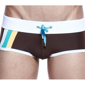 Фото Мужские плавки хипсы коричневые с белым поясом Seobean Marine Hip Boxer