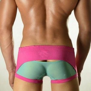 Фото Мужские трусы хипсы фуксия с салатовой сеткой DOOP Pink&Green Net Trunk